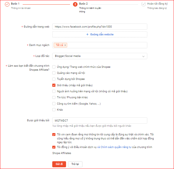 Đăng ký tiếp thị liên kết Shopee