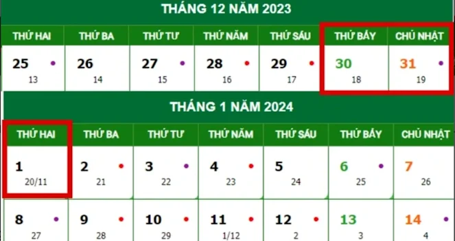 Lịch nghỉ Tết Dương lịch 2024 Lịch nghỉ Tết Dương lịch 2024